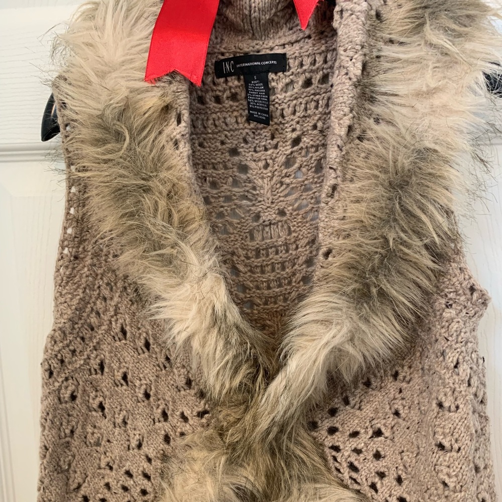 INC Sweater Vest with Faux Fur Excellent Condition